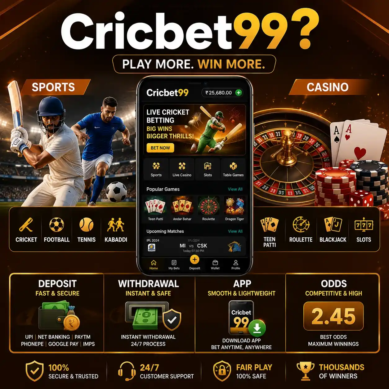 CricBet99 exchange odds screen open on a mobile phone